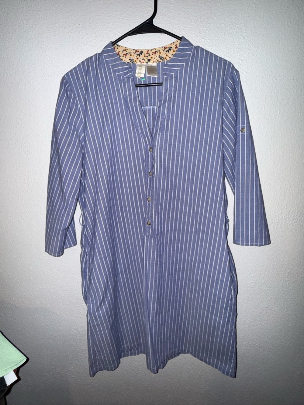Mimi Chica Blue & White Vertical-Stripe Lightweight Shirt dress with pockets